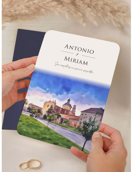Invitación acuarela boda papel Ara Christi Puig