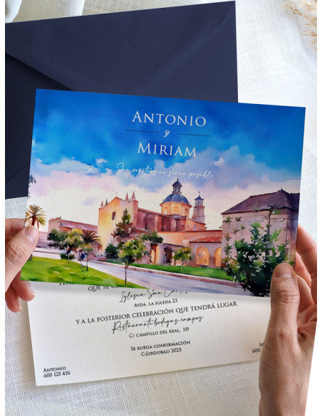 Invitación acuarela boda papel Ara Christi Puig