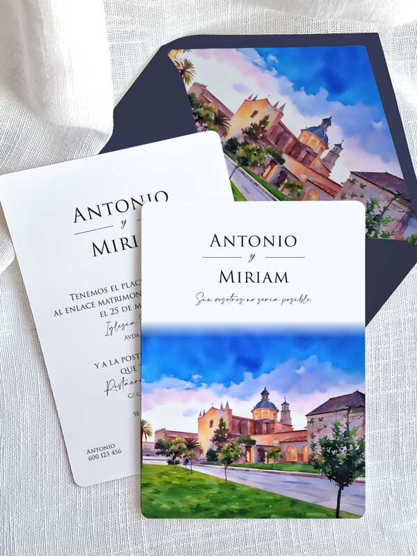 Invitación acuarela boda papel Ara...