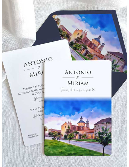 Invitación acuarela boda papel Ara Christi Puig