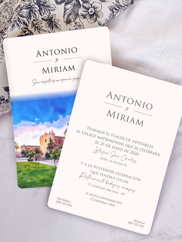 Invitación acuarela boda papel Ara...