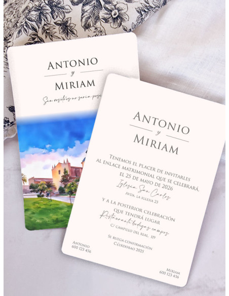 Invitación acuarela boda papel Ara Christi Puig