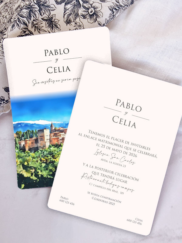 Invitación acuarela boda papel La...