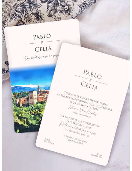 Invitación acuarela boda papel La Alhambra