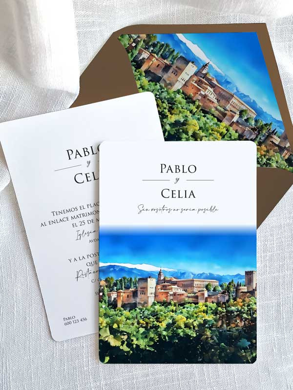 Invitación acuarela boda papel La...