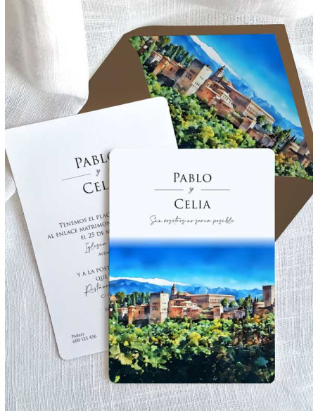 Invitación acuarela boda papel La Alhambra