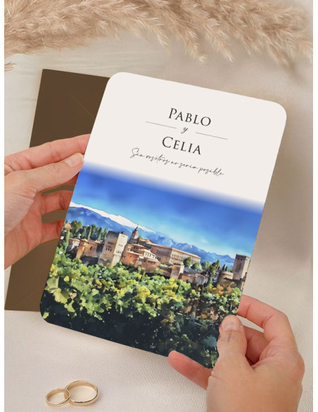 Invitación acuarela boda papel La Alhambra