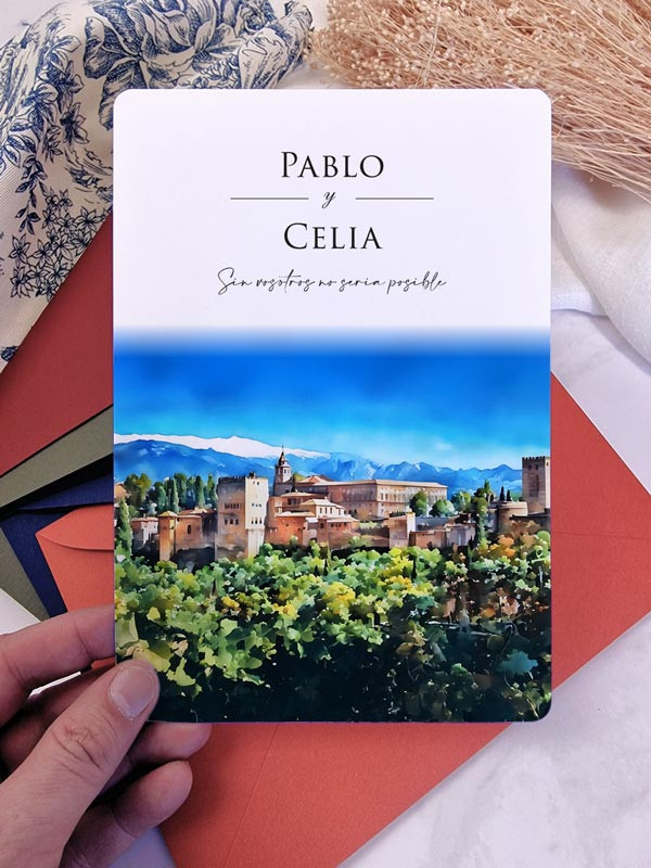 Invitación acuarela boda papel La...