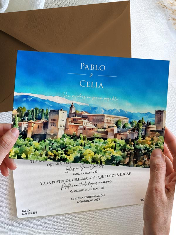 Invitación acuarela boda papel La...