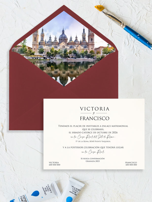 Invitación acuarela boda papel...