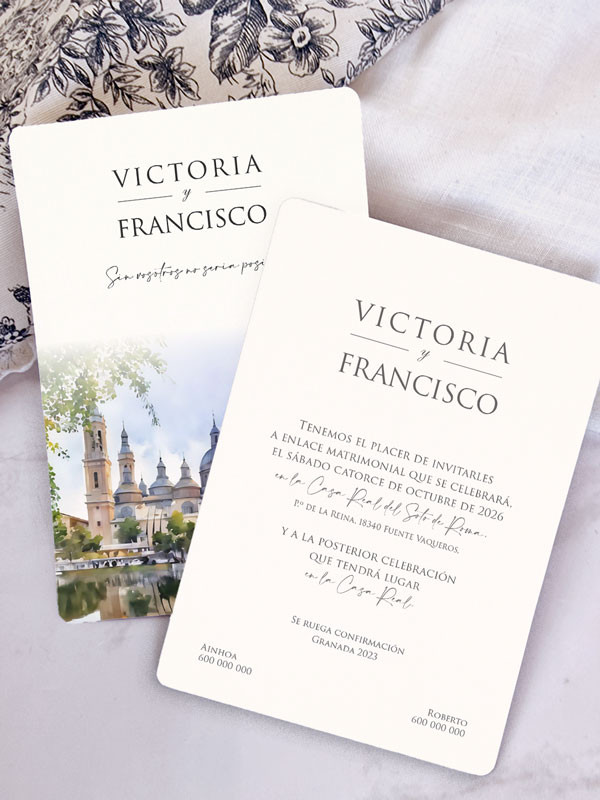 Invitación acuarela boda papel...