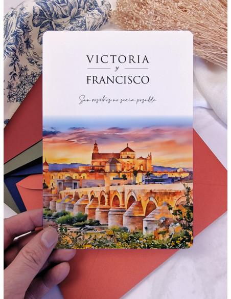 Invitación acuarela boda papel Mezquita Catedral de Córdoba