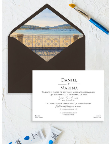 Invitación original boda papel Playa de la Concha