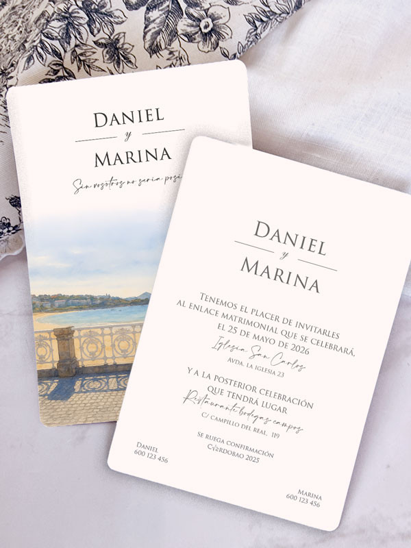 Invitación acuarela boda papel Playa...