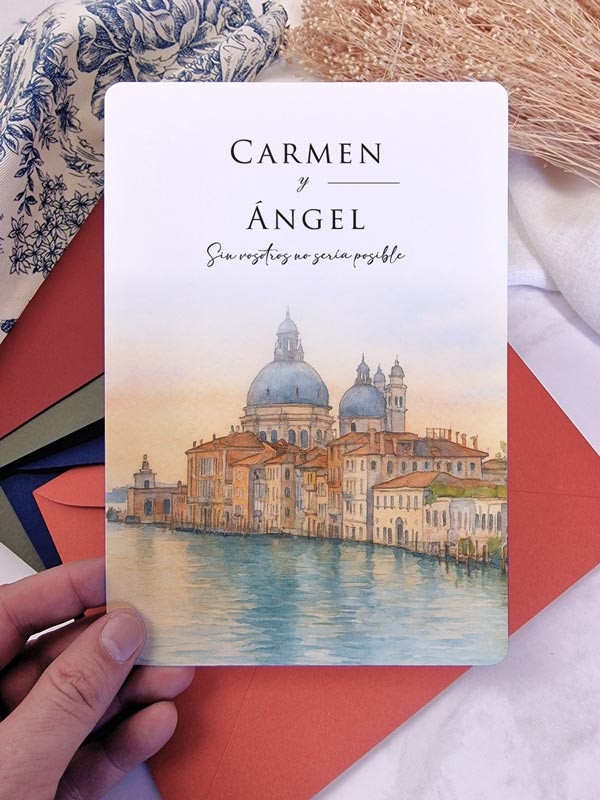 Invitación acuarela boda papel Venecia