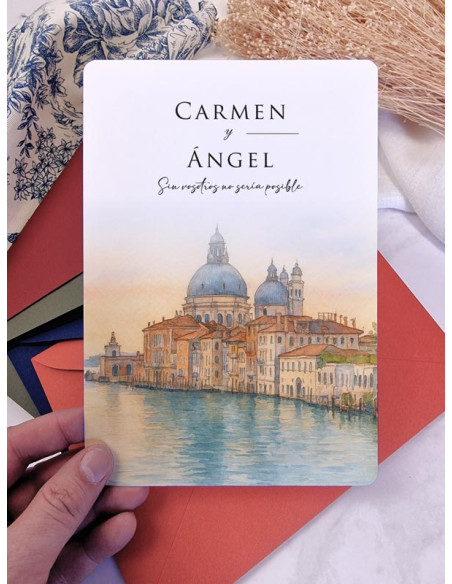 Invitación acuarela boda papel Venecia