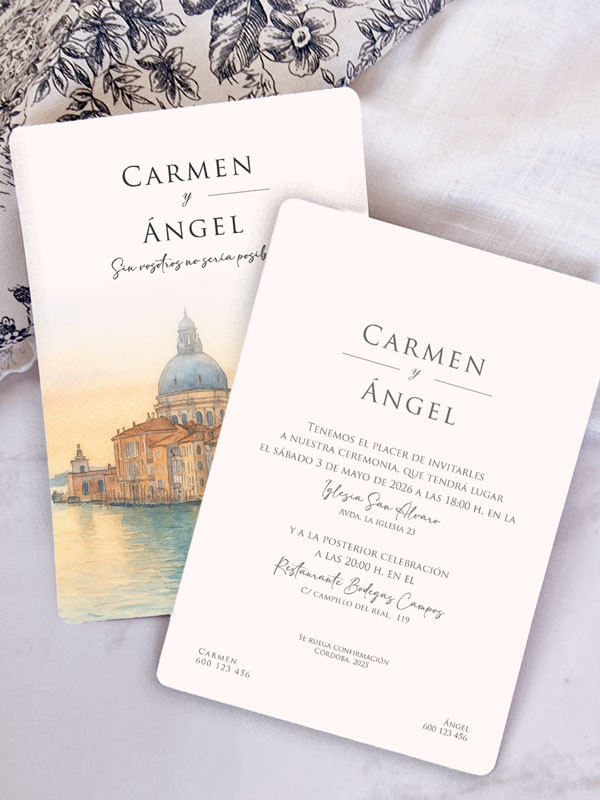 Invitación acuarela boda papel Venecia