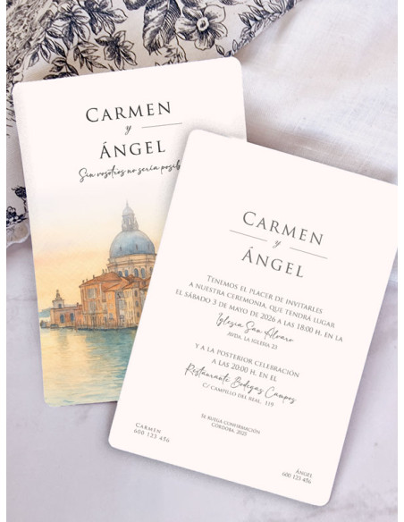 Invitación acuarela boda papel Venecia