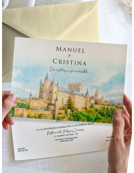 Invitación acuarela boda Alcázar de Segovia