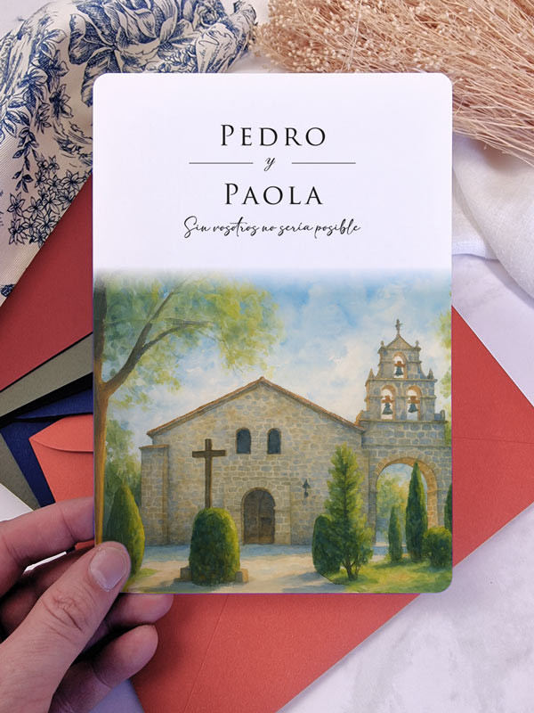 Invitación acuarela boda papel Ermita...