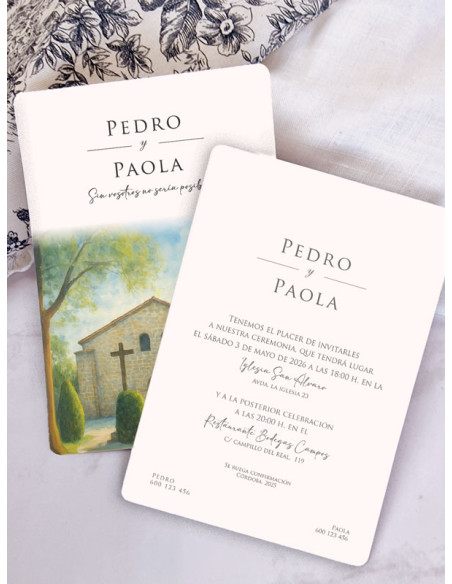 Invitación acuarela boda papel Ermita de Nuestra Señora de Sonsoles