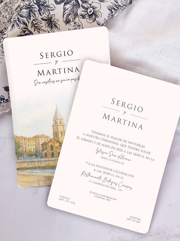 Invitación acuarela boda papel Real...
