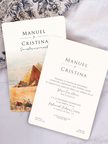 Invitación acuarela barata boda papel Pirámides de Egipto 2