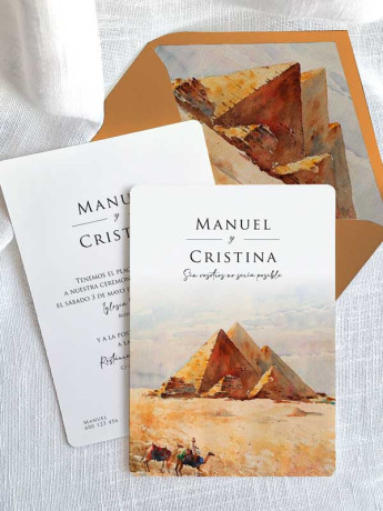 Invitación acuarela barata boda papel Pirámides de Egipto