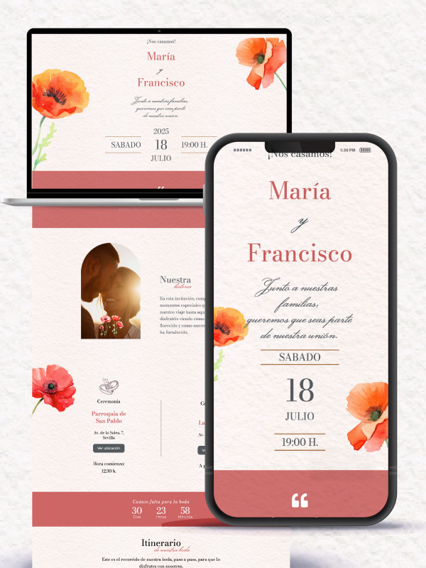 Invitación boda digital modelo Amapolas