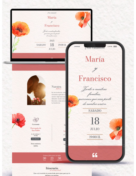 Invitación boda digital modelo Amapolas