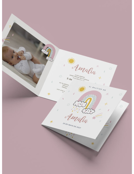 Invitación Bautizo Díptico Happy