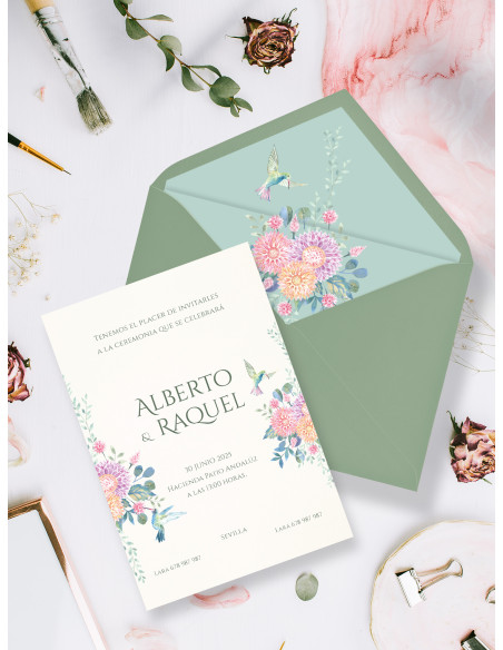Invitaciones Boda con sobres especiales Colibrí