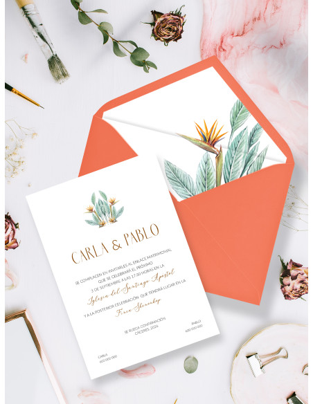 Invitaciones Boda con sobres especiales Ave del Paraíso
