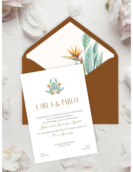 Invitaciones Boda con sobres especiales Ave del Paraíso