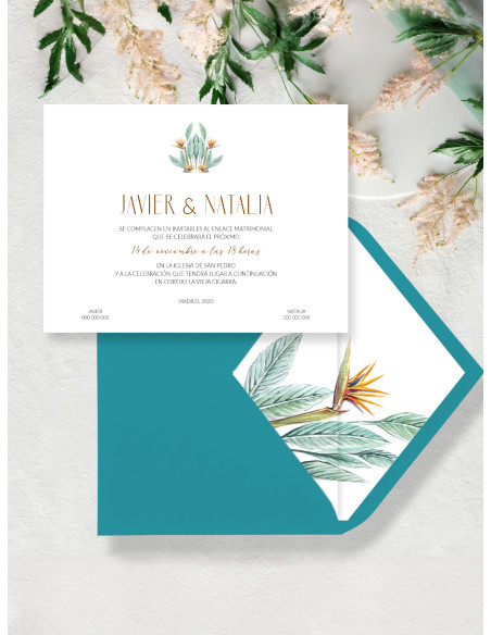 Invitaciones Boda con sobres especiales Ave del Paraíso