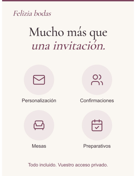Invitación Magnolia: personalización, confirmaciones, mesas y preparativos incluidos en vuestra área privada.