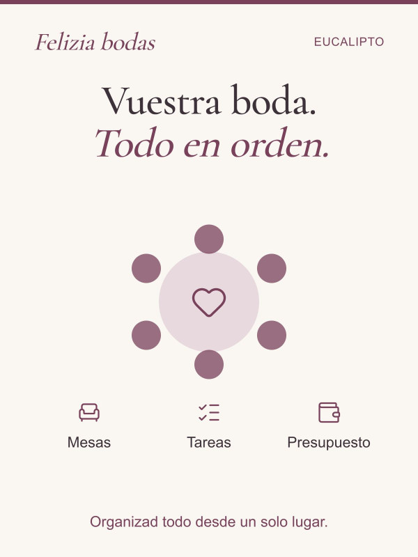 Organizad invitados, mesas, tareas y presupuesto de vuestra boda en un solo lugar.