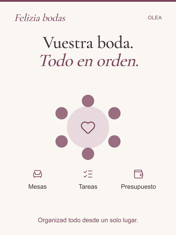 Organizad invitados, mesas, tareas y presupuesto de vuestra boda en un solo lugar.