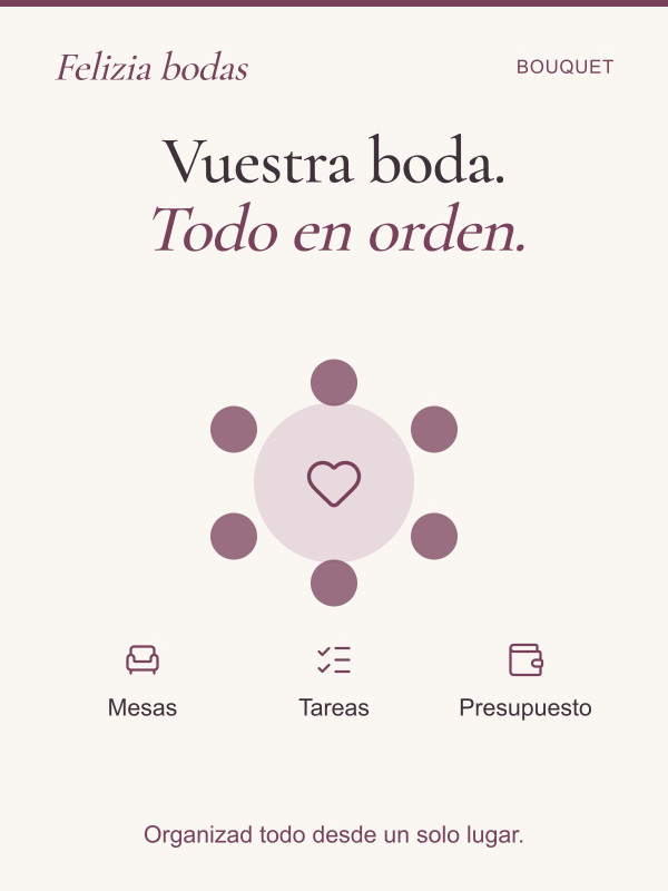 Organizad invitados, mesas, tareas y presupuesto de vuestra boda en un solo lugar.