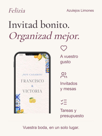 Invitación boda digital modelo Azulejos Limones de Felizia, diseño en móvil 2