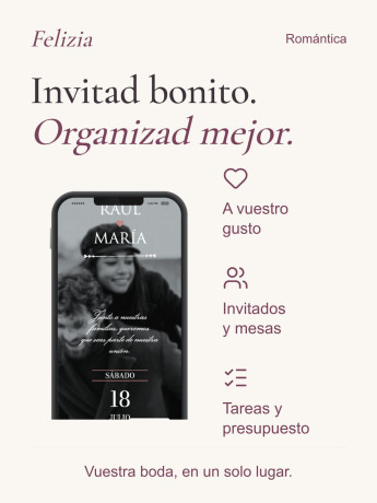 Invitación boda digital modelo Romántica de Felizia, diseño en móvil 2