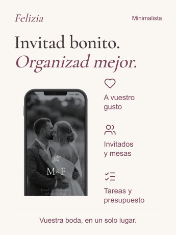 Invitación boda digital modelo Minimalista de Felizia, diseño en móvil 2
