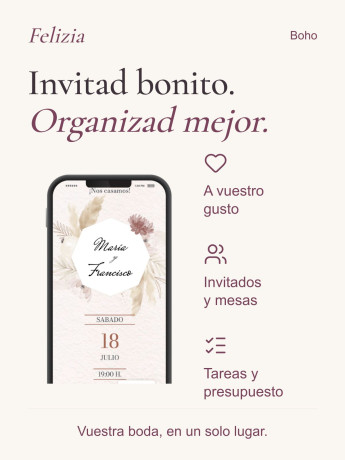 Invitación boda digital modelo Boho de Felizia, diseño en móvil 2