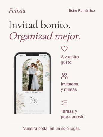 Invitación boda digital modelo Boho Romántico de Felizia, diseño en móvil 2