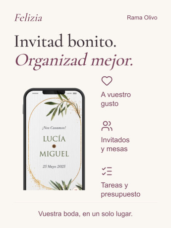 Invitación boda digital modelo Rama Olivo de Felizia, diseño en móvil 2