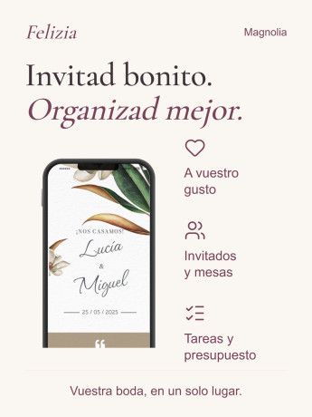 Invitación boda digital modelo Magnolia de Felizia, diseño en móvil 2