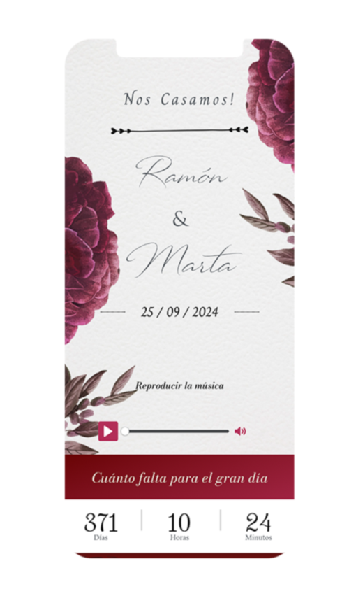 Invitación de boda digital rosas botánicas